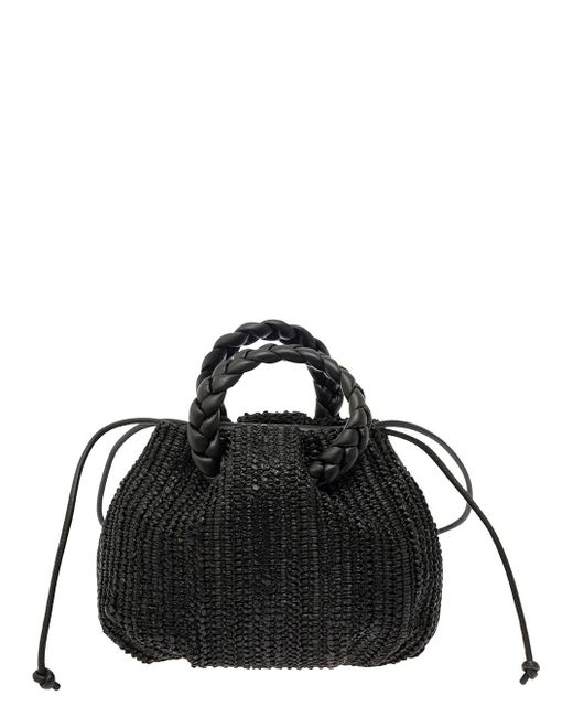 Hereu Black 'Woven Bombon' Handbag With Braided Handles