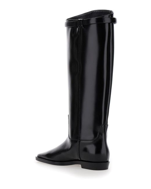 Totême  Black 'The Riding Boot' Knee-High Boots With Embossed Logo