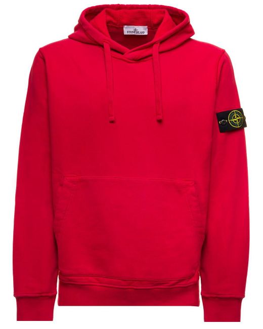 Stone Island Red Cotton Hoodie With Logo Man for men