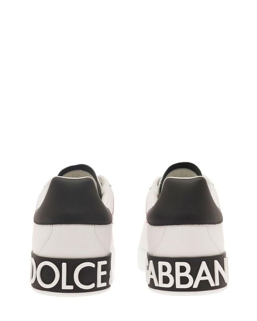 Dolce & Gabbana White 'Portofino' Low Top Sneakers With Patch Logo And Stitching for men