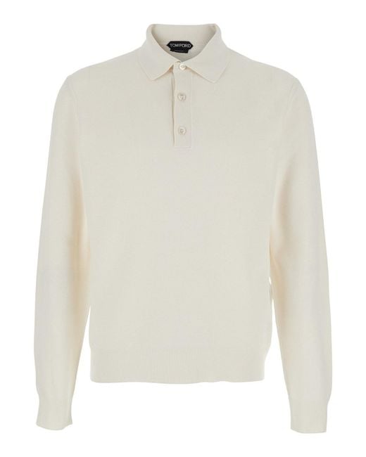 Tom Ford White Polo With Classic Collar And Front Button Closure for men