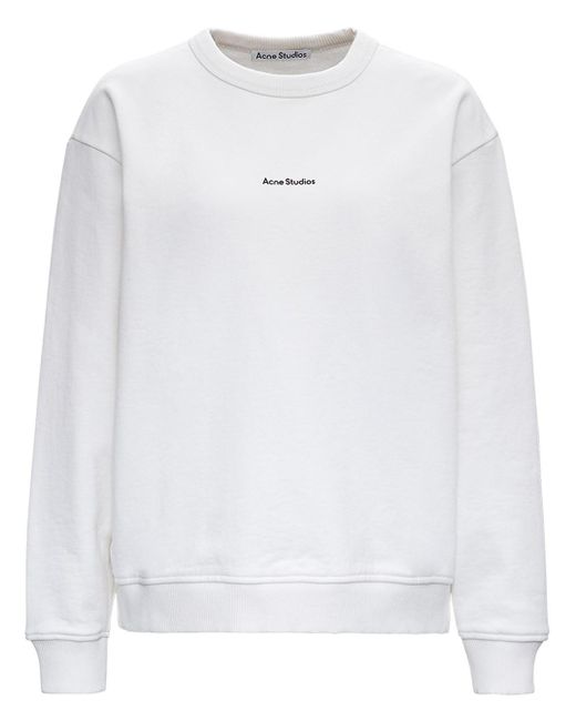 Acne White Cotton Sweatshirt With Logo Print