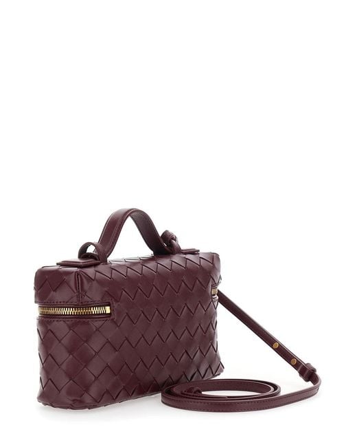 Bottega Veneta Purple 'Bang Bang' Bordeaux Crossbody Bag With Adjustable And Removable Strap And Intreccio Motif