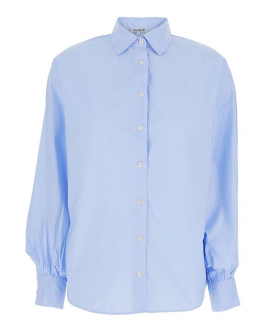Blusa 'Antonia' Con Colletto Classico E Chiusura Frontale Con Bo di SOSUE in Blue