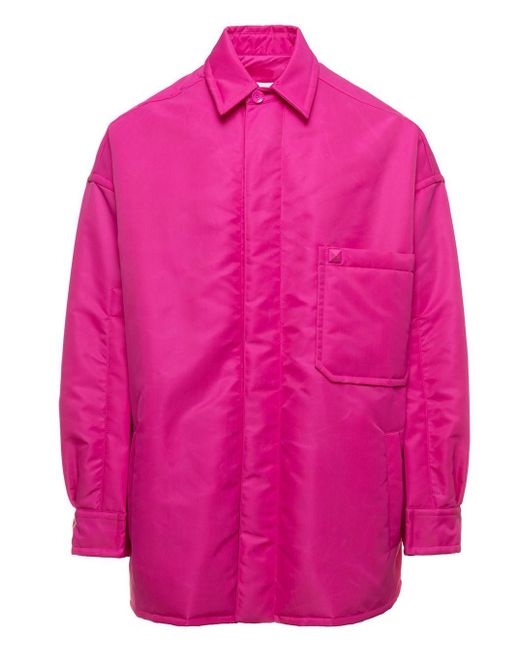 Valentino Pink Fuchsia Shirt Jacket With Iconic Stud Detailing In Nylon Man for men
