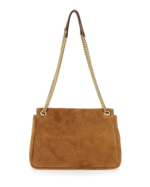 Tory Burch Brown Charlie Shoulder Bag With Quilted Design