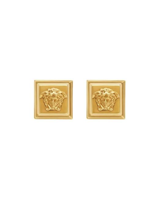 Versace Metallic Colored Square Design Earrings With Medusa Head Details I for men