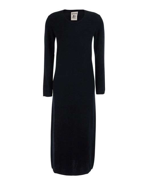 Semicouture Black Long Dress Brenda Knit With Long Sleeves
