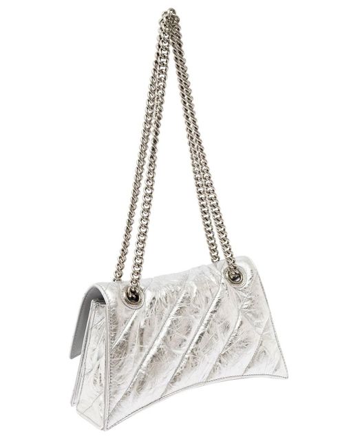 Balenciaga White 'Crush Small' -Tone Crossbody Bag With B Logo