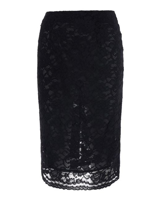 Le Plain Black Pencil Skirt With Lace Details, Tech Fabric