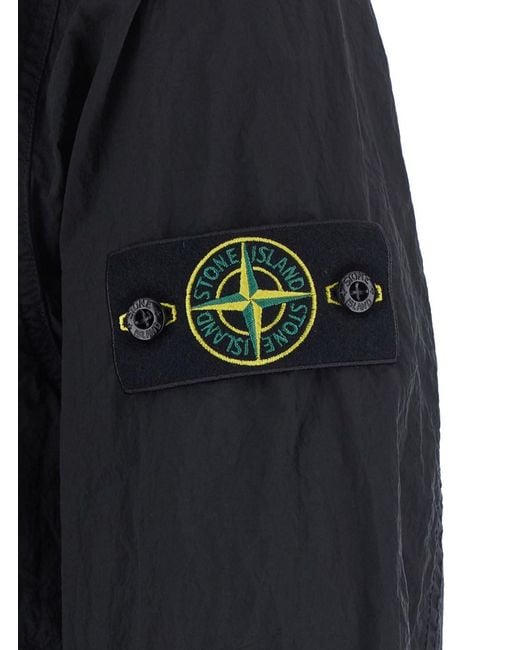 Stone Island Blue Metal Nylon Shirt With Collar And Long Sleeves, Tech Fabr for men