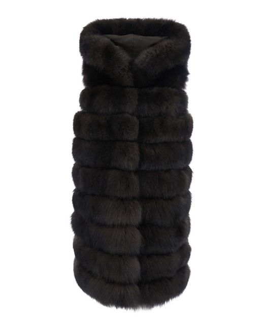 Suprema Black Leather Long Fur Gilet For