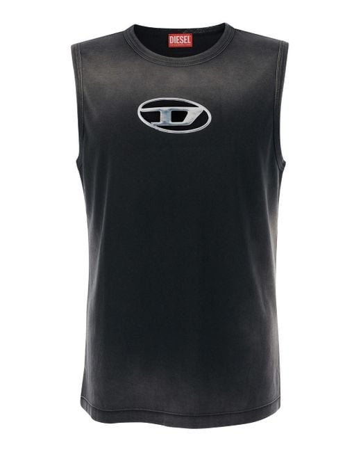 DIESEL Black Tank Top With Dlogo Cut-Out for men