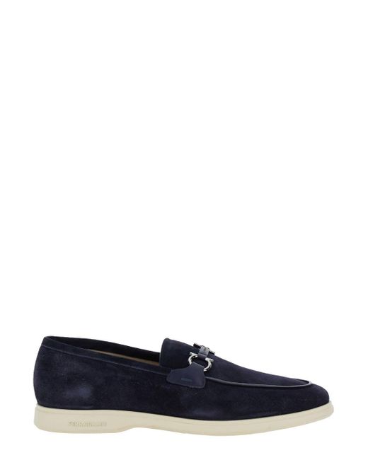 Ferragamo Blue 'Cosimo' Loafers With Metallic Hooks On The Front for men