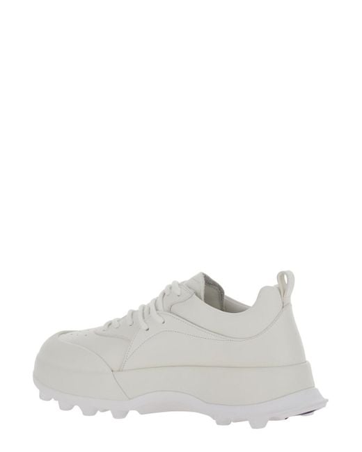 Jil Sander White 'Orb' Low Top Sneakers With Cleated Sole for men