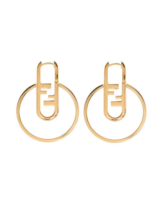 Fendi Metallic Woman's O'lock Golden Metal Earrings