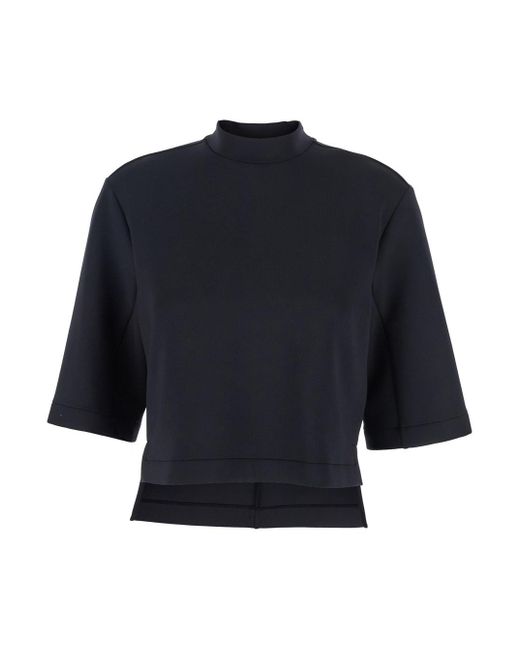 Moncler Genius Blue Solid Mock Collar T-Shirt