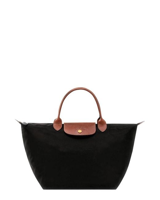 Longchamp Black 'M Le Pliage Original' Shoulder Bag With Embossed Logo
