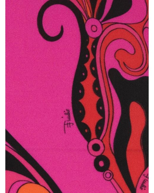 Emilio Pucci Pink Fuchsia Swimsuit With Asymmetric Neckline And All-Over Orchidea