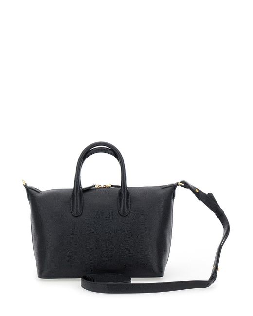 Thom Browne Black Small Duffle Bag With Laminated Logo And Loop