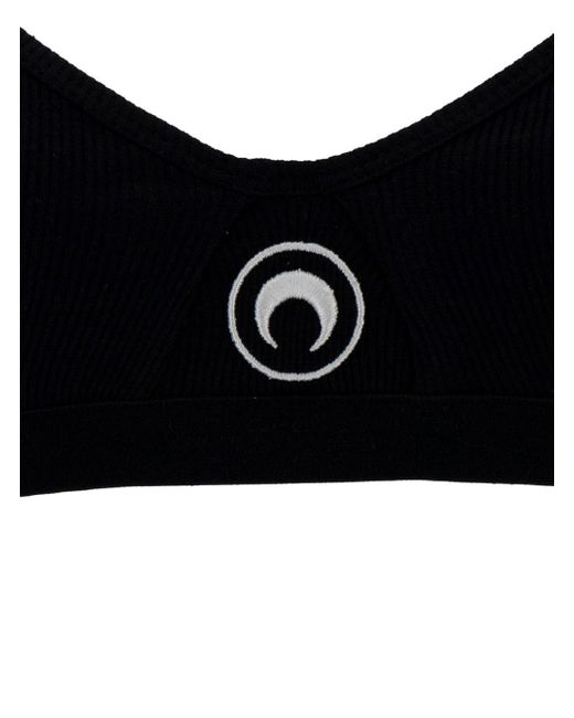 MARINE SERRE Black Bra With Contrasting Logo Detail In Ribbed Cotton Woman