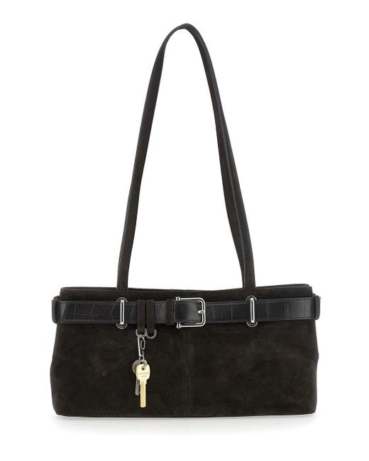 OSOI Black Shoulder Bag With Belt Detail And Pendant Keys