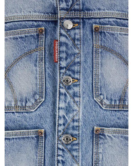 DSquared² Blue Jacket '70's' With Classic Collar And Four Patch for men