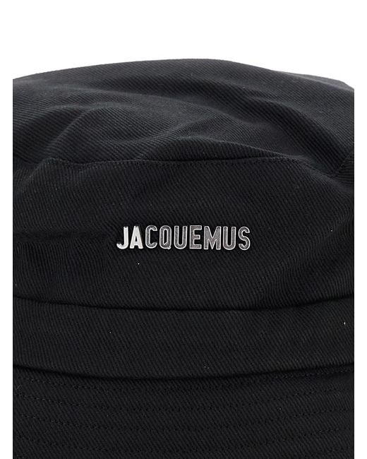 Jacquemus Black 'Le Bob Gadjo' Bucket Hat With Logo Lettering On The Front And Self-Tie Closure On The Rear for men