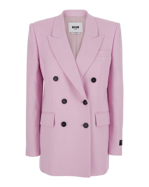 Giacca Con Revers Classici E Patch Logo Sulla Manica di MSGM in Pink