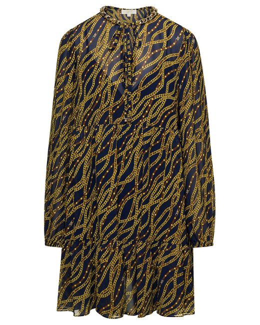 Mini abito con stampa catena all-over e dettaglio catena in misto poliestere multicolor donna di Michael Kors in Black