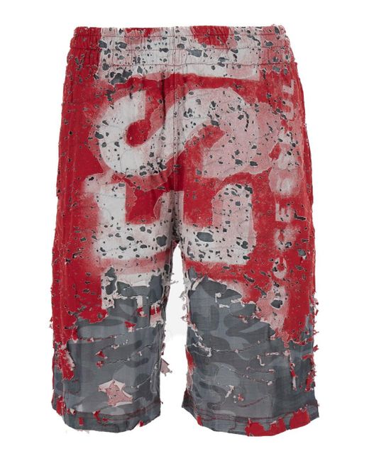 Pantaloncini Con Stampa Logo di DIESEL in Red da Uomo