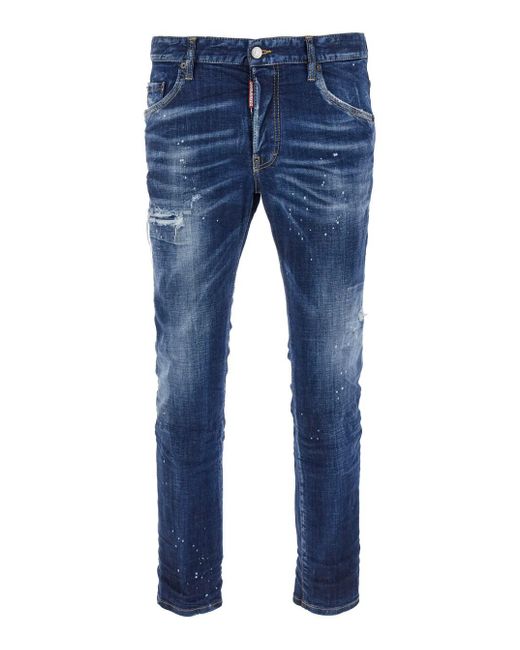 DSquared² Blue 'Skater' Skinny Jeans With Paint Stains for men