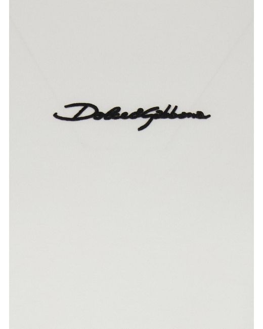 Dolce & Gabbana White Crew-Nwck T-Shirt With Logo On Front for men