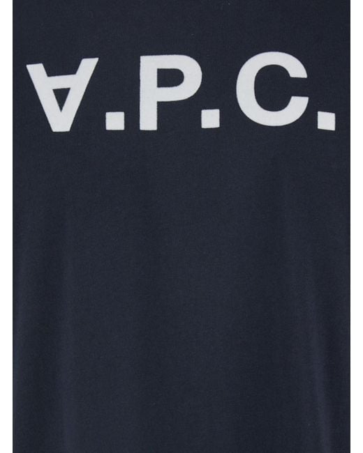 A.P.C. Blue Crewneck T-Shirt With Logo On The Front for men