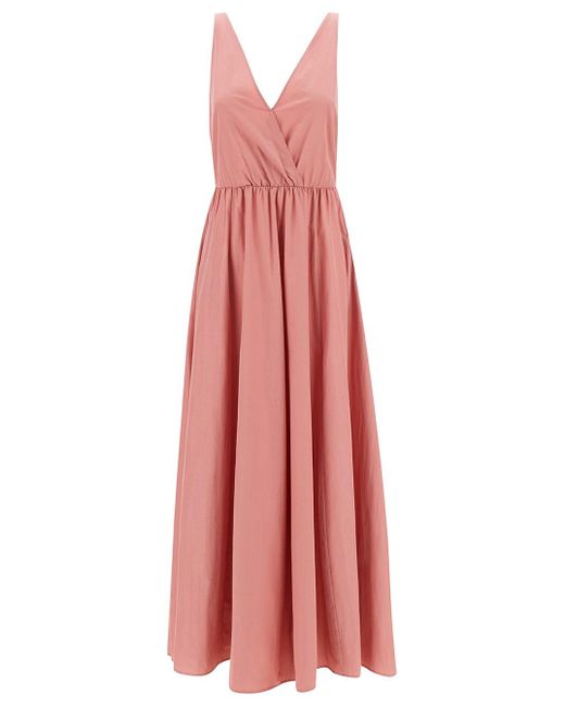 Forte Forte Red Long Pink Dress With Surplice Neckline In Taffetas Woman