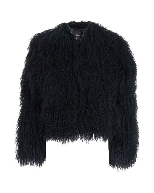 Plain Black Cropped Fur Jacket With Concealed Front Closure