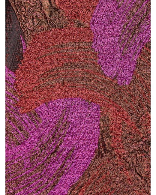 Plain Purple Fuchsia Mini Skirt With All-Over Broccato Motif And Concealed Re