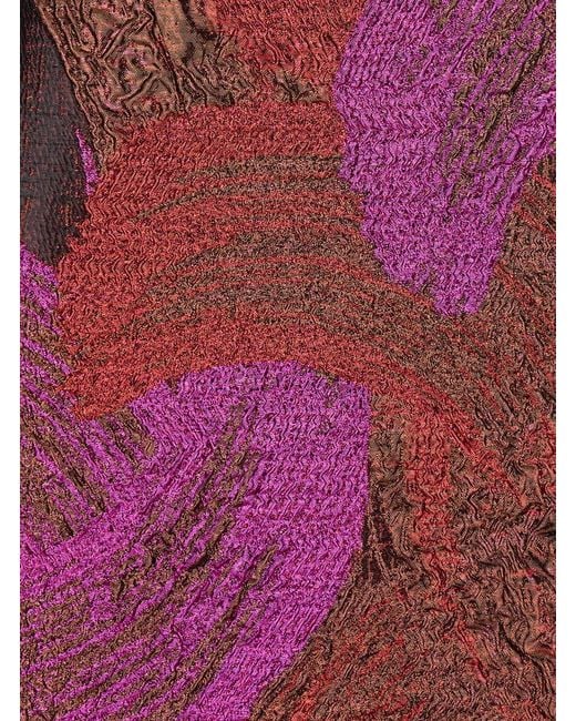 Le Plain Purple Fuchsia Mini Skirt With All-Over Broccato Motif And Concealed