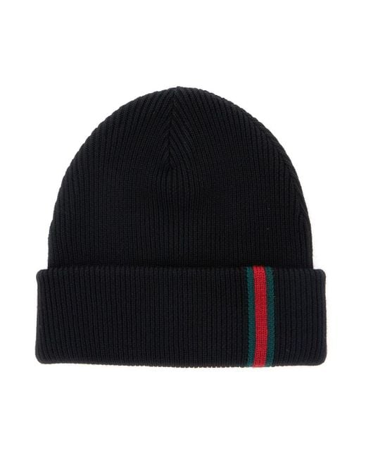 Berretto Con Lavorazione E Coste E Dettaglio Web Sul Fronte di Gucci in Black da Uomo