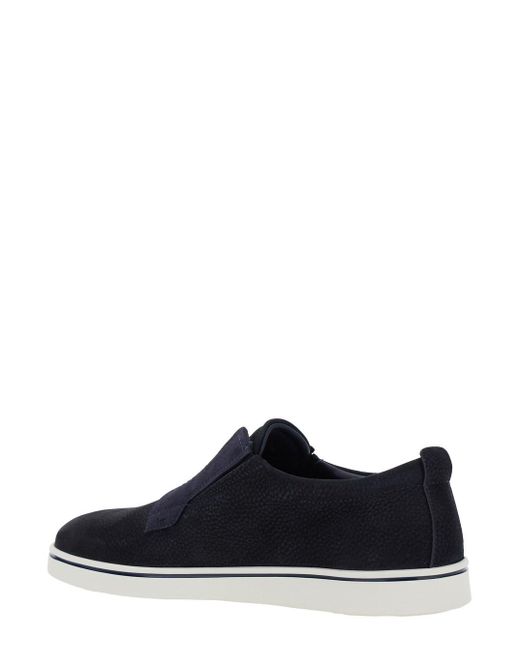 Ferragamo Blue 'Alfie' Laceless Oxford Shoes With Round Toe for men