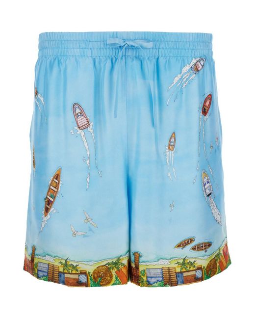 Casablancabrand Blue Light Bermuda Shorts With Drawstring for men