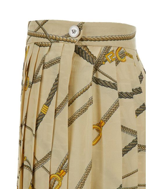 Versace Metallic Pale Pleated Mini Skirt With All-Over Logo Print