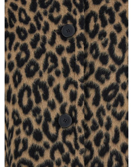 Federica Bonifaci Brown Coat With Wide Collar And All-Over Leopard Pri