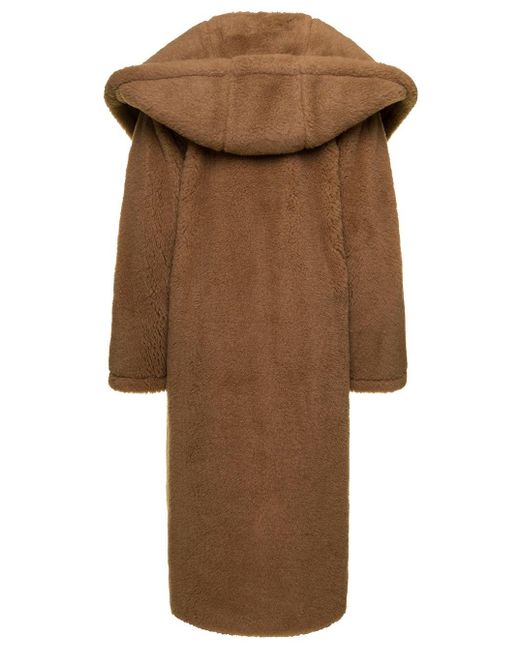 Max Mara 'apogeo' Coat With Wide Hood In Teddy in Brown | Lyst