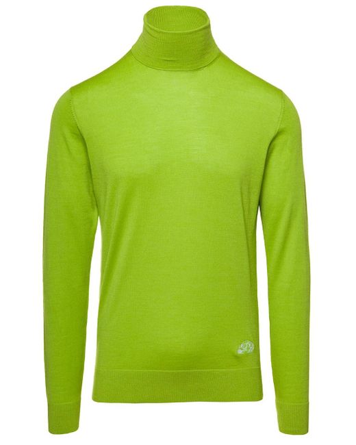 Gabriele Pasini Green Lime Turtleneck Sweater In Wool, Silk And Cashmere Man for men