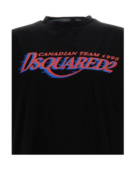 T-Shirt Girocollo Con Stampa Canadian Team 1995 di DSquared² in Black da Uomo
