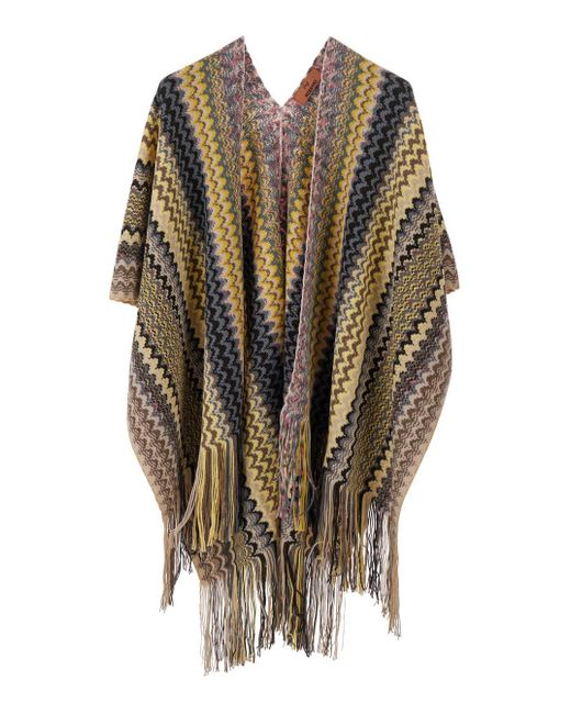 Missoni Multicolor Cape With V Neck And All-Over Zigzag Motif