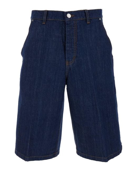 AMI Blue Five-Pocket Bermuda Shorts With Logo Patch On The Back for men
