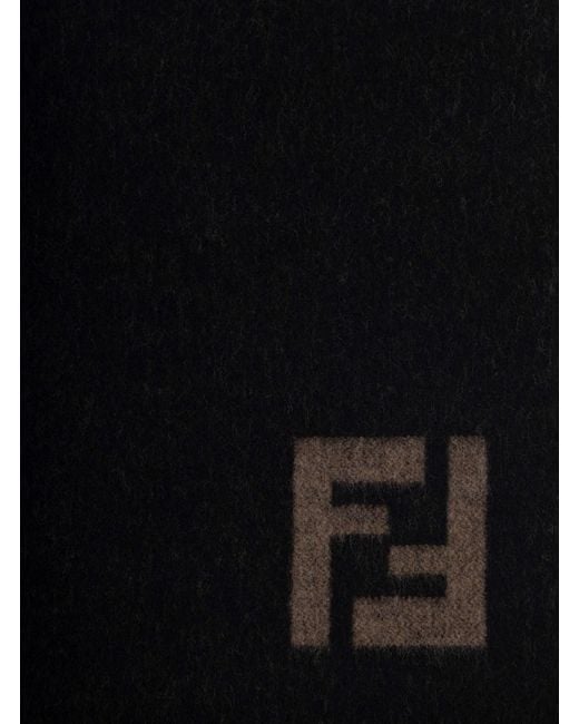 Fendi Black Fringed Edge Scarf With Ff Embroidery On Front for men