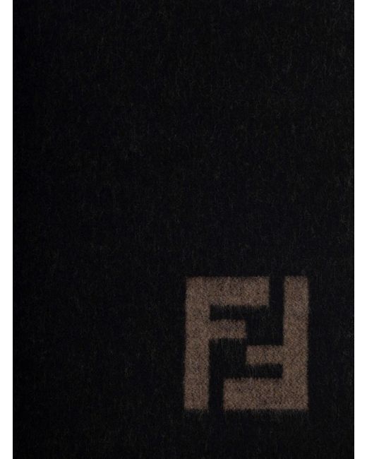 Fendi Black Scarf With Fringed Hem And Ff Embroidery On The Front for men